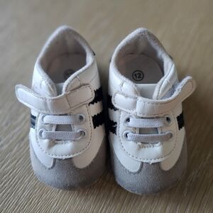 Kids White and Gray Stripe Velcro Sneakers